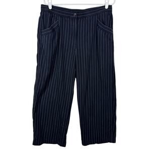 Eileen Fisher Women's Pant Medium Pinstriped Wide Leg Elastic Waistband Tencel